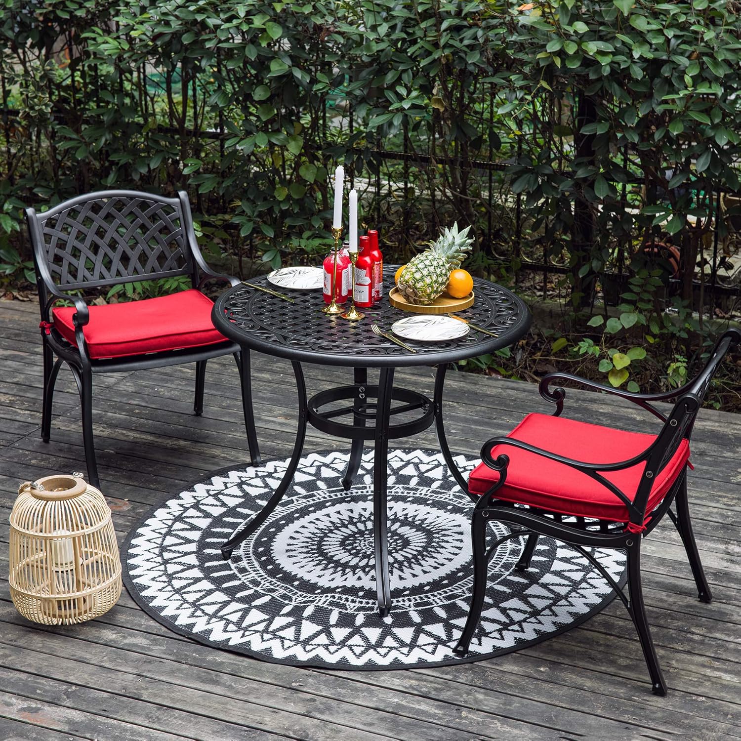NUU GARDEN 36 Inch Indoor Outdoor Round Patio Bistro Table, Cast Aluminum Conversation Dining Table with Umbrella Hole Black: Kitchen & Dining