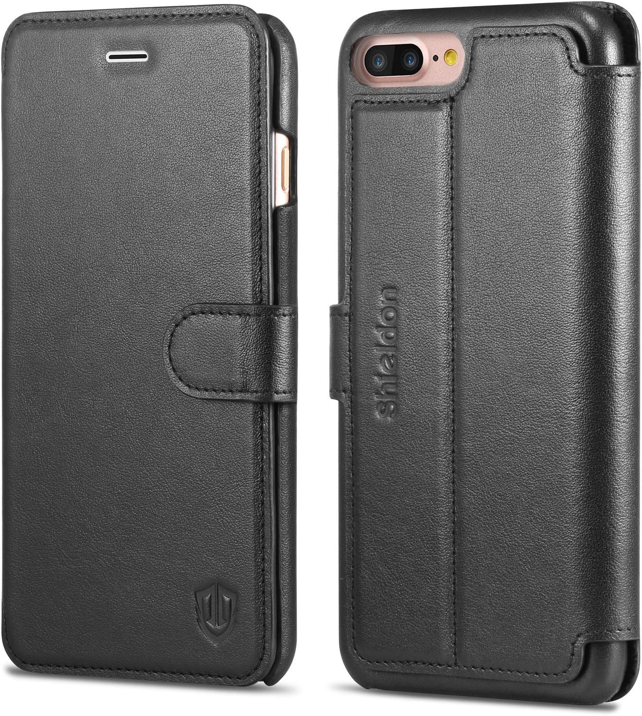 iPhone 8 Plus Case, iPhone 7 Plus Case, SHIELDON Genuine iPhone 7 Plus Leather Case [Card Slots] [Heavy Duty Protection] with Stand Magnetic Closure Flip Cover for iPhone 8 Plus/7 Plus - Black