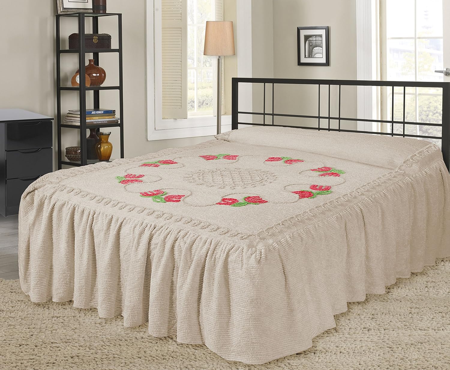Natural 100 Cotton Candlewick Fitted Traditional Bedspread Single