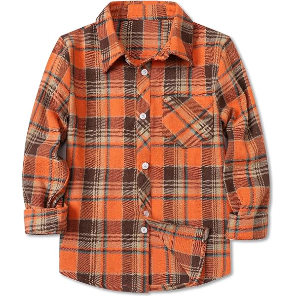 Cromoncent Men’s Casual Plaid Flannel Shirt – Soft Cotton Blend Button-Down, Orange Black, Small