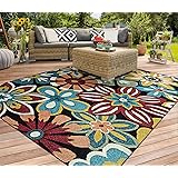 Couristan Covington Geranium Indoor/Outdoor Area Rug, 8' x 11', Navy Blue-Multicolor