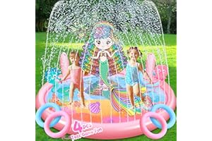 ROYI 70'' Mermaid Sprinkler Splash Pad for Dogs Kids with 4 Toss Rings | Kiddie Pool Splash Pad Sprinklers for Kids Outside Summer Backyard Mermaid Party Fun Outside Water Mat Toy for Kids Ages 1 2 3 4-8