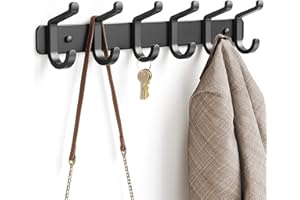 pickpiff Coat Rack Wall Mounted Heavy-Duty: Metal Coat Hanger 6 Hooks for Hanging Hat, Clothes, Robe, Keys, Backpack, Bathroom Towels, Jacket, Purse - Closet, Door, Entryway, Mudroom (Black, 1 Pack)