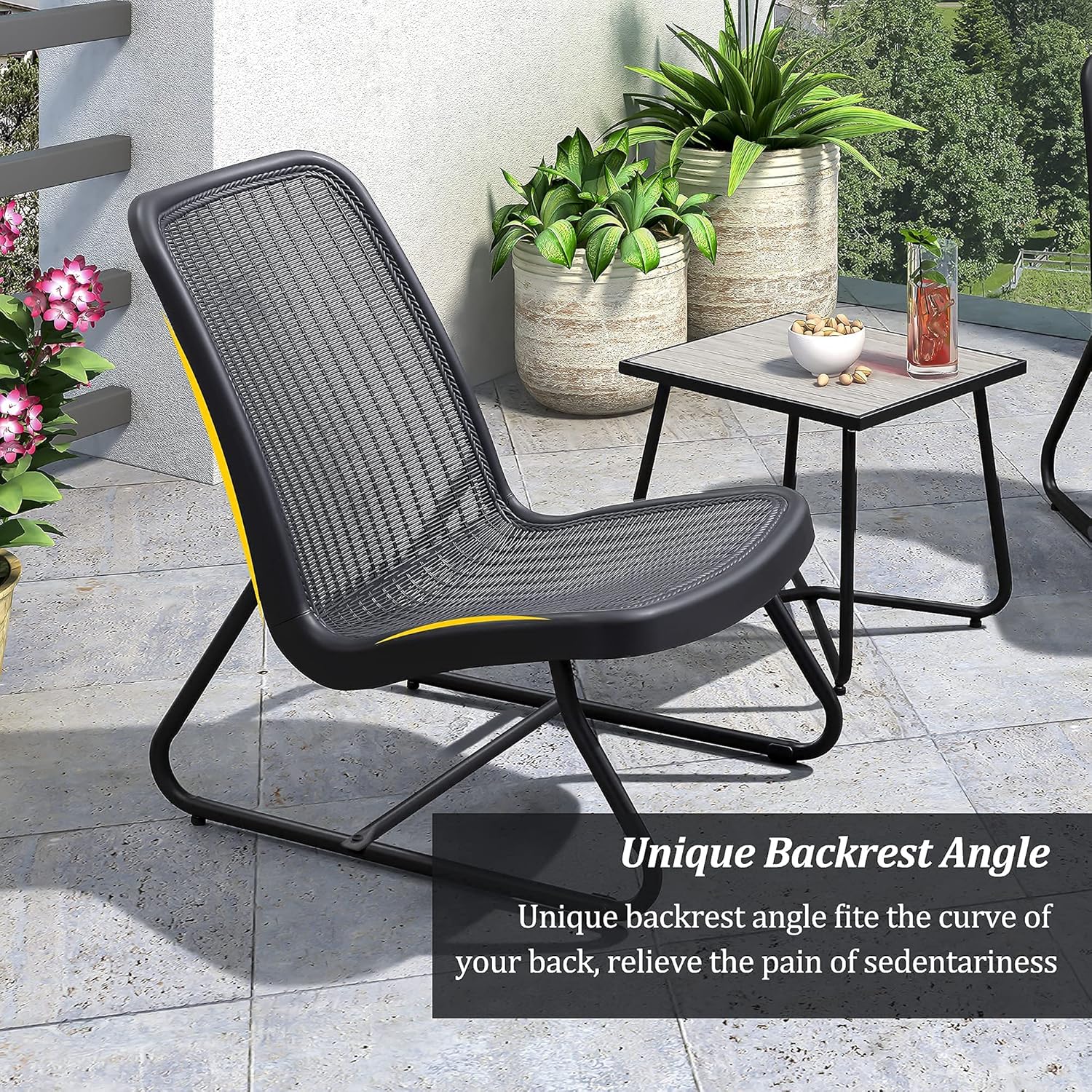 PURPLE LEAF 3 Pieces Patio Furniture Set Outdoor Bistro Table Set with Weather Resistant Steel Frame and Square Table, Cushions Included, Grey: Garden & Outdoor