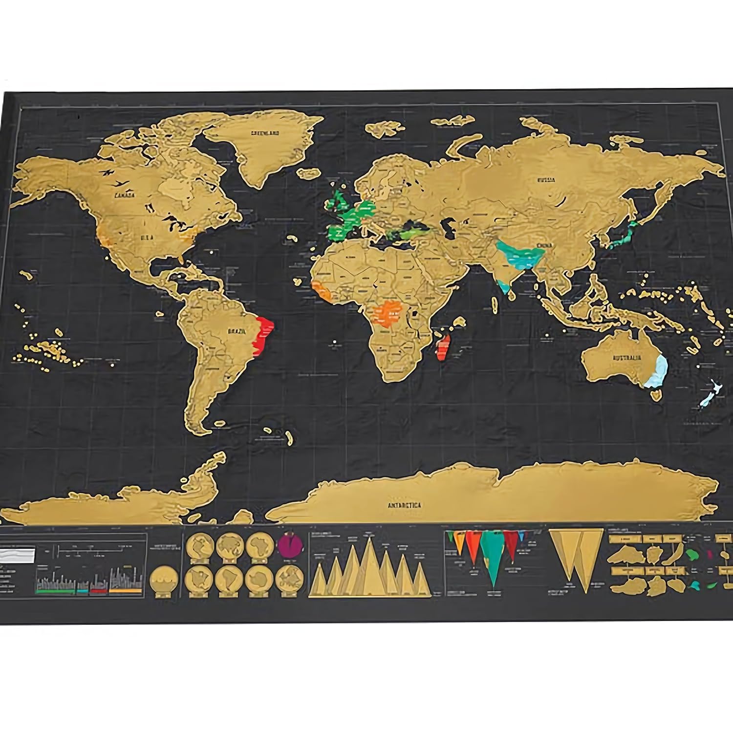 nero | 82x 60cm CEINTER Mappa del mondo di Grattare di Rame e Materiale di Stagno Muro Poster Regalo Perfetto per i Viaggiatori