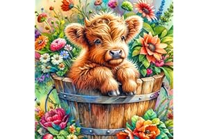 igoodom Cow Diamond Painting Kits, DIY Round Full Drill Highland Cow Diamond Art Kits for Adults, 5D Gem Art Very Suitable for Home Leisure and Wall Decoration Gifts 14x14 Inches