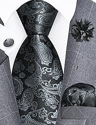 GUSLESON Mens Grey Tie for Wedding Silk Paisley