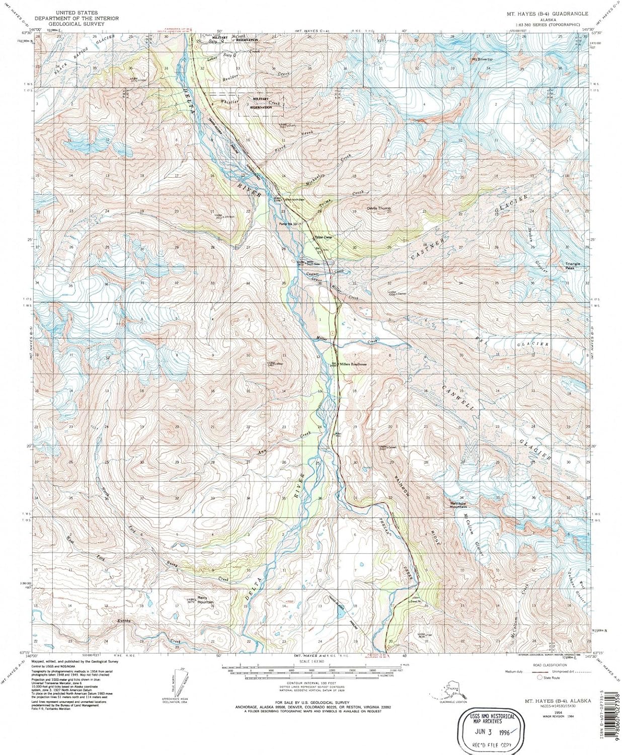 1954 Mt. Hayes, AK - Alaska - USGS Historical Topographic Map : 37in x 44in