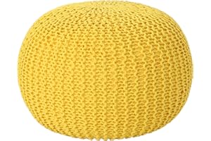 Christopher Knight Home Belle Knitted Cotton Pouf, Yellow