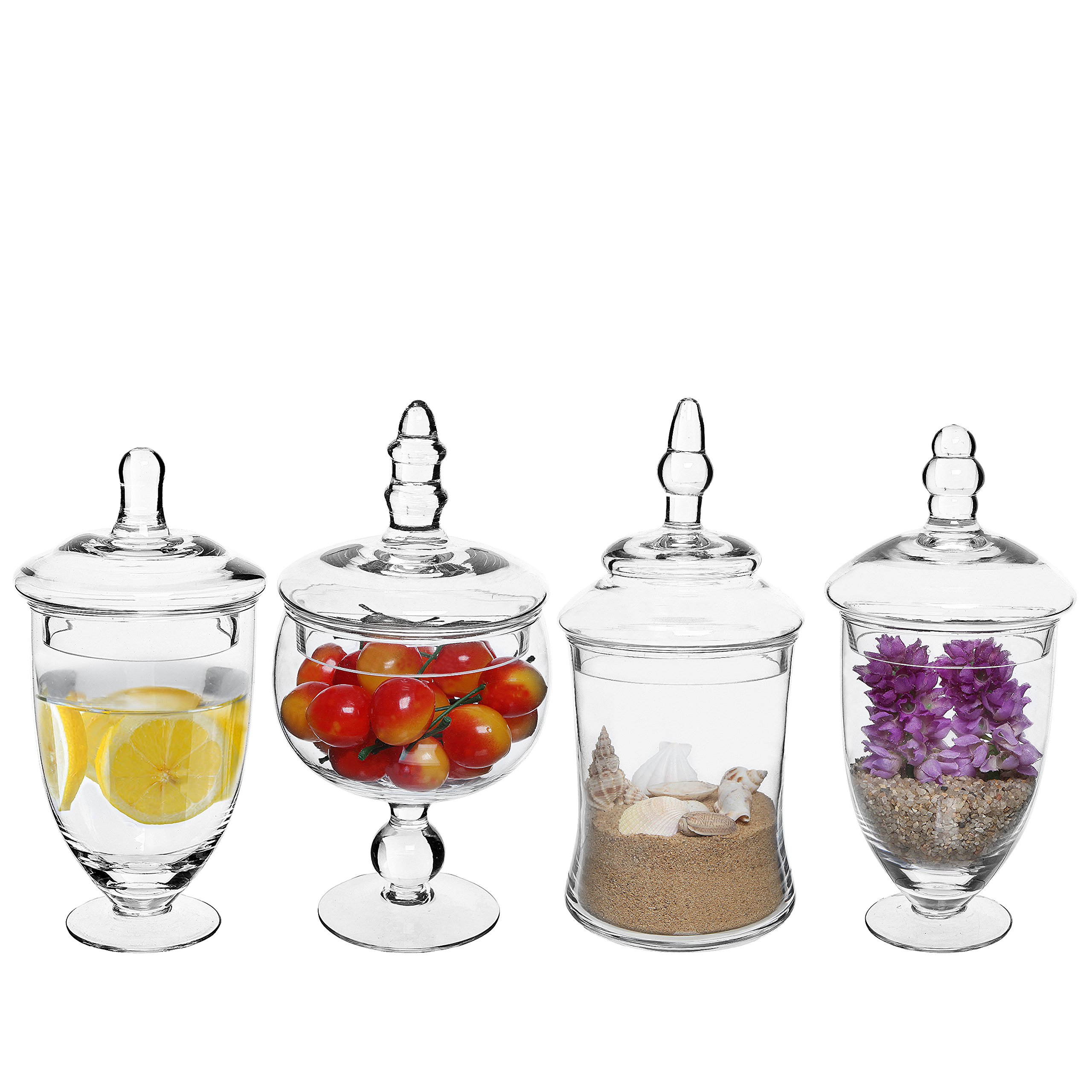 Set of 4 Clear Small Glass Apothecary Jars/Wedding Candy Buffet Jars