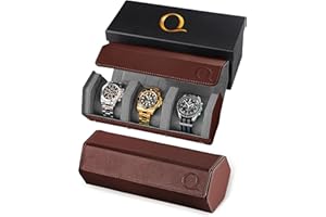 QWATCHBANDS Napa Leather Watch Rolls for Men - Hexagon Watch Roll Travel Case for Watches - Storage Organizer Genuine Leather with Velvet Interior Display