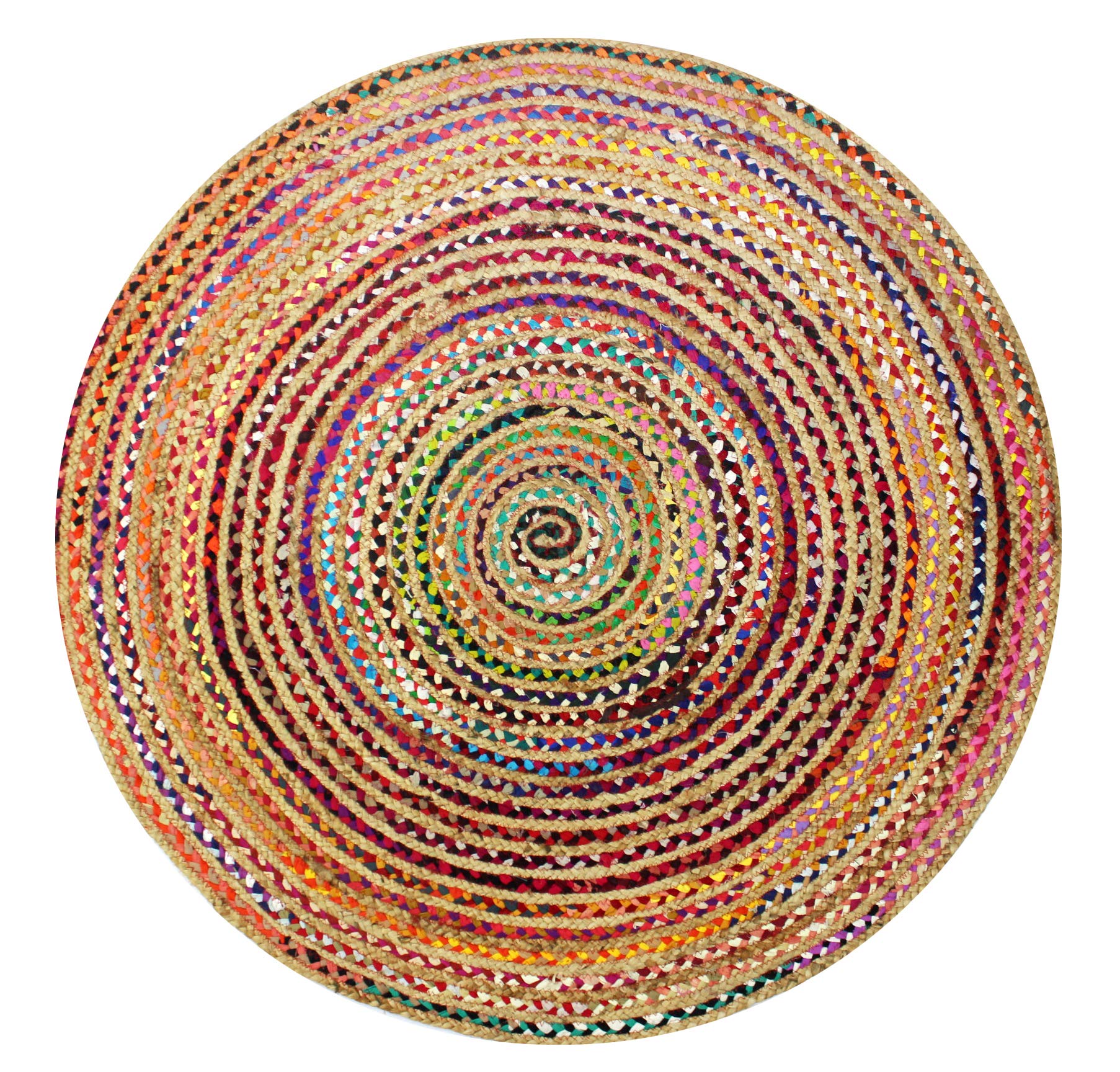 Photo 1 of COTTON CRAFT Jute Cotton Chindi Braid Rag Rug - Boho Farmhouse Rustic - Handwoven Reversible Natural Jute and Recycled Cotton Throw Area Rug Carpet - Home Décor - 3 Feet Round Multi Color