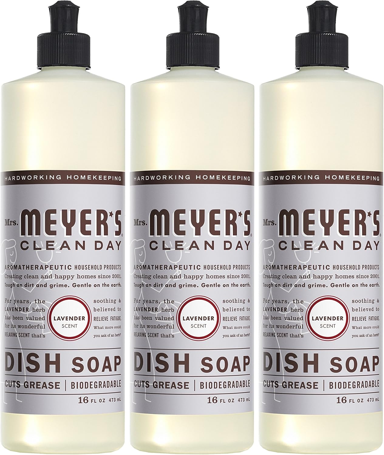 Mrs. Meyer's Clean Day Liquid Dish Soap, Cruelty Free Formula, Lavender Scent, 16 oz- Pack of 3: Health & Personal Care