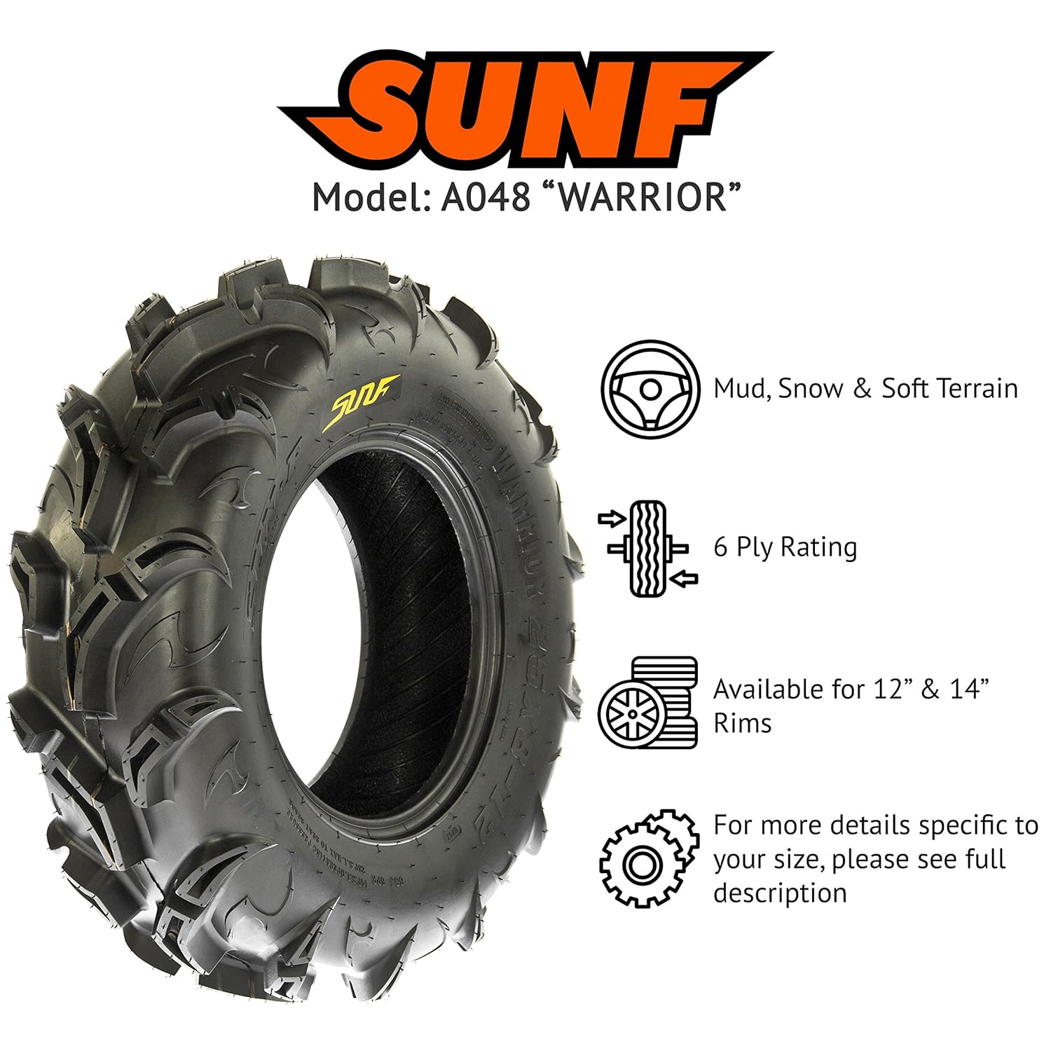 Automotive 6PR SunF Warrior ATMud & Trail ATV/UTV Tire 27x912 1.18 Tread Depth Wheels & Tires