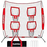 Owinmax 6x6 ft Football Trainer Throwing Net, Training Target Practice with 4 Targets, Includes Carry Bag and Ground Stake, Black and Red, Great for Kids and Youth