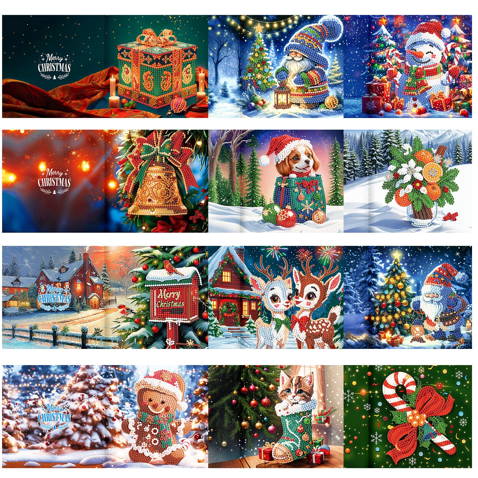 ycyingcheng 5D Christmas Greeting Cards, DIY Special-shaped Diamond Painting Cards Kit, Diamond Art Xmas Postcards for Family Friends, 12PCS