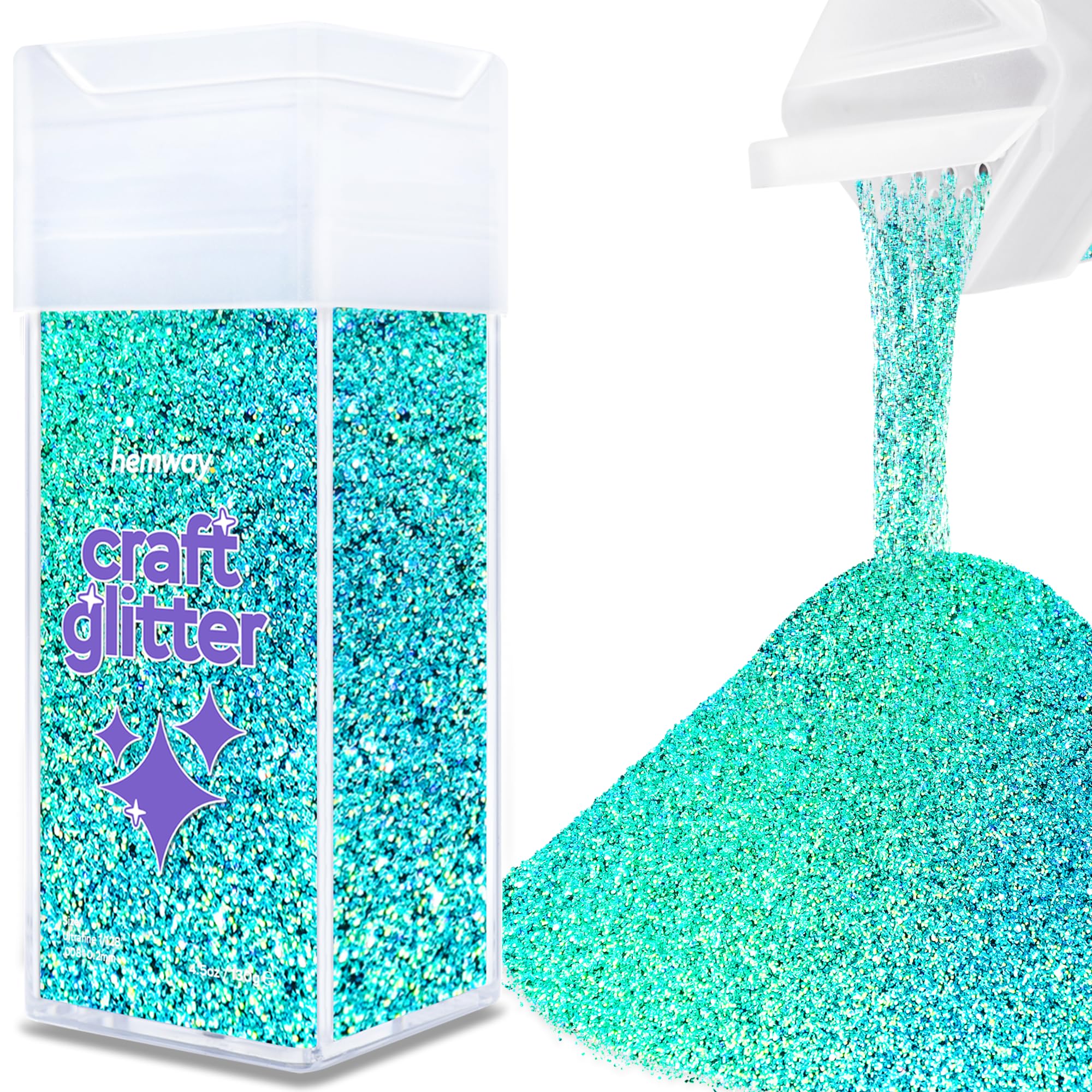 Hemway Glitter Shaker Turquoise Blue Holographic 110g Ultrafine, Craft Glitter Shaker for Resin & Epoxy Crafts, Christmas Art Supplies, Nail, Body, Face, Eye, Festival, Crafting, Slime, Sparkle