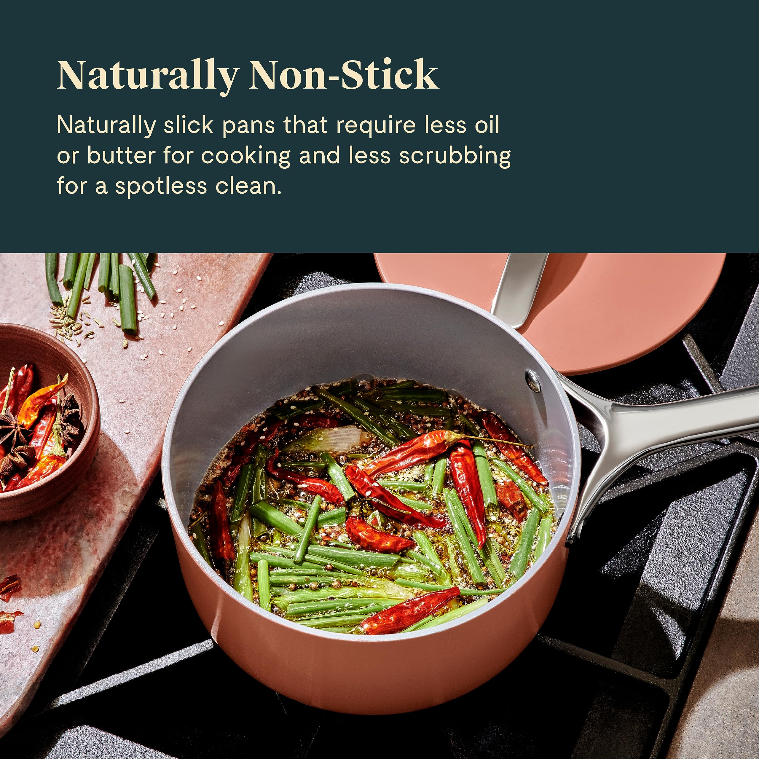 Caraway Nonstick Ceramic Sauce Pan with Lid (3 qt) - Non Toxic, PTFE & PFOA Free - Oven Safe & Compatible with All Stovetops (Gas, Electric & Induction) - Perracotta