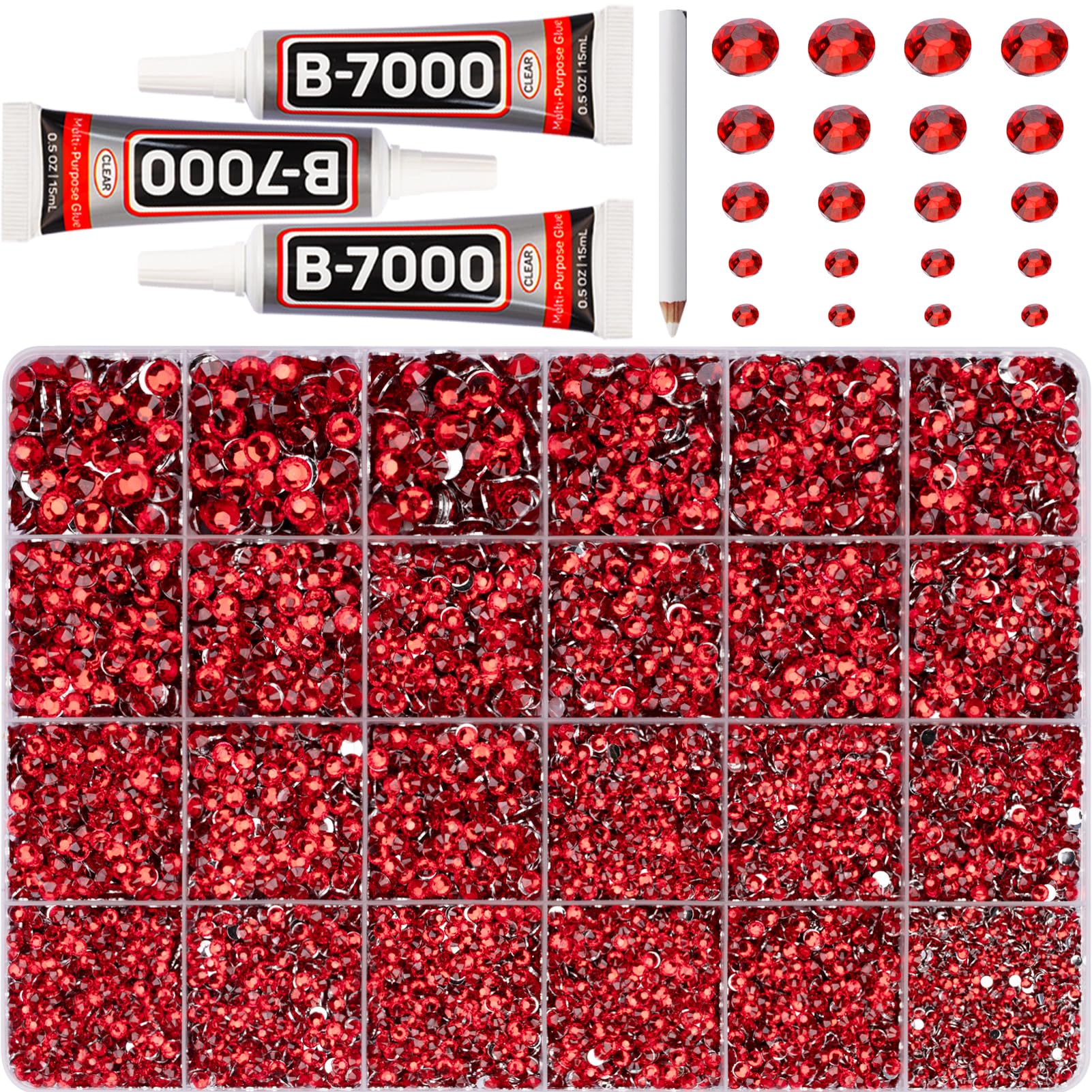Photo 1 of 32000Pcs Red Rhinestones for Bedazzling, Red Bedazzle Gems Flatback Resin Stones Diamond Gemstone Jewel Crystal Bedazzled Rinstonestone Flat Back for Crafting Crafts Clothes 2-6mm Mix with B7000 Glue