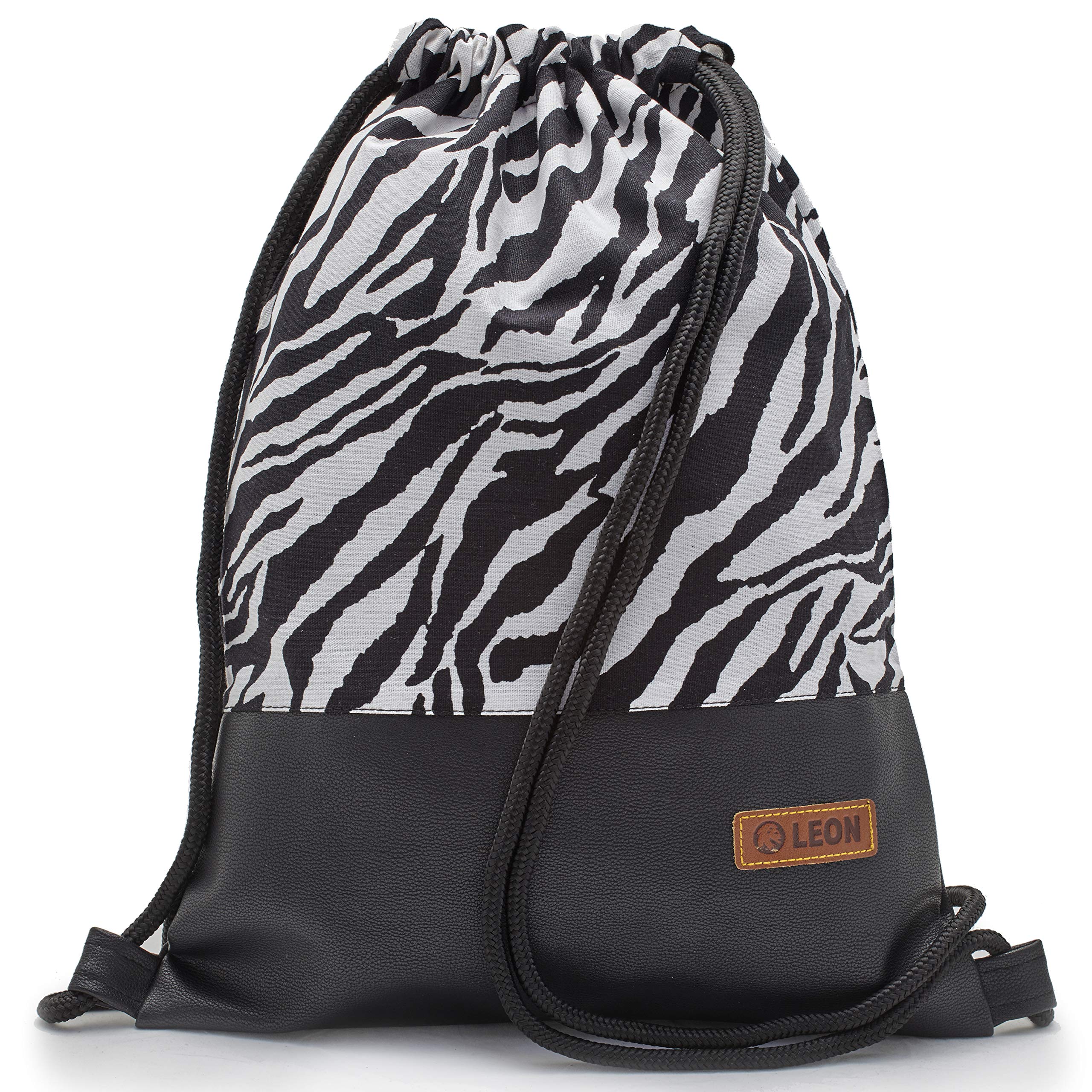By Bers Leon Gym Bag with Inner Pockets Zip Backpack Bag Women Men Gym Bag Draw String, Zebra_sw_pu, standard size, Gym bag backpack gym bag bag