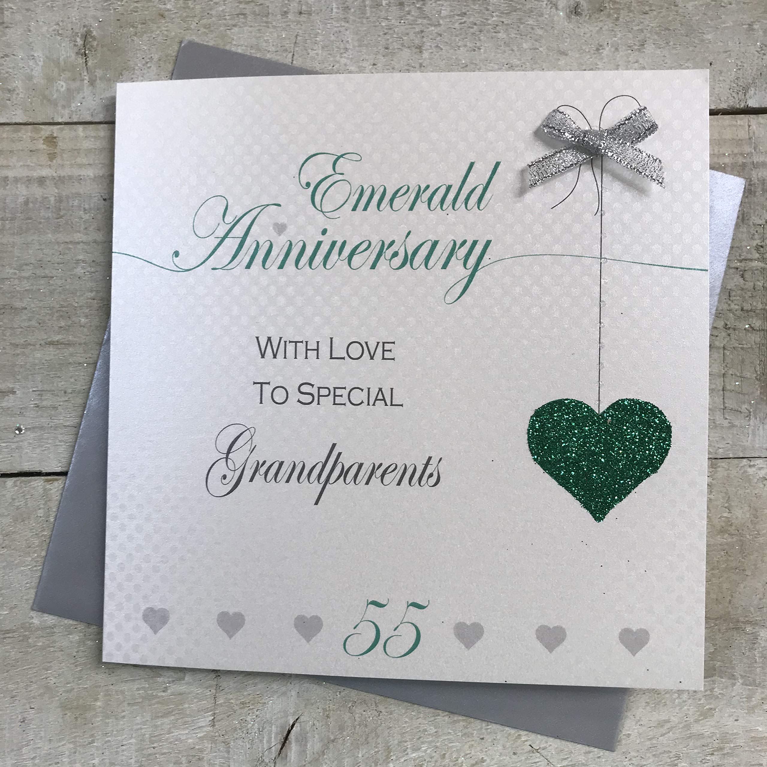 WHITE COTTON CARDS LLA55GP Grandparents 55th Emerald Wedding Anniversary Handmade Card - Love Lines,16cm x 16cm