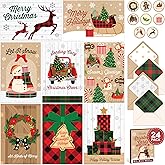 Decorably 24 Pack 4x6in Vintage Boxed Christmas Cards with Envelopes and Stickers - 8 Adorable Designs Seasons Greetings Friends, Family and Loved Ones, with Printed Message Inside, Gifting & Mailing