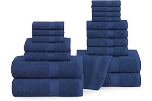 LANE LINEN 18 PC Luxury Bath Towels Set- 100% Cotton Navy Bathroom Towel Set, Spa & Hotel Quality Towel - 4 Luxury Bath Towels, 6 Bathroom Hand Towels and Washcloths Sets - Large Towels Bathroom Sets