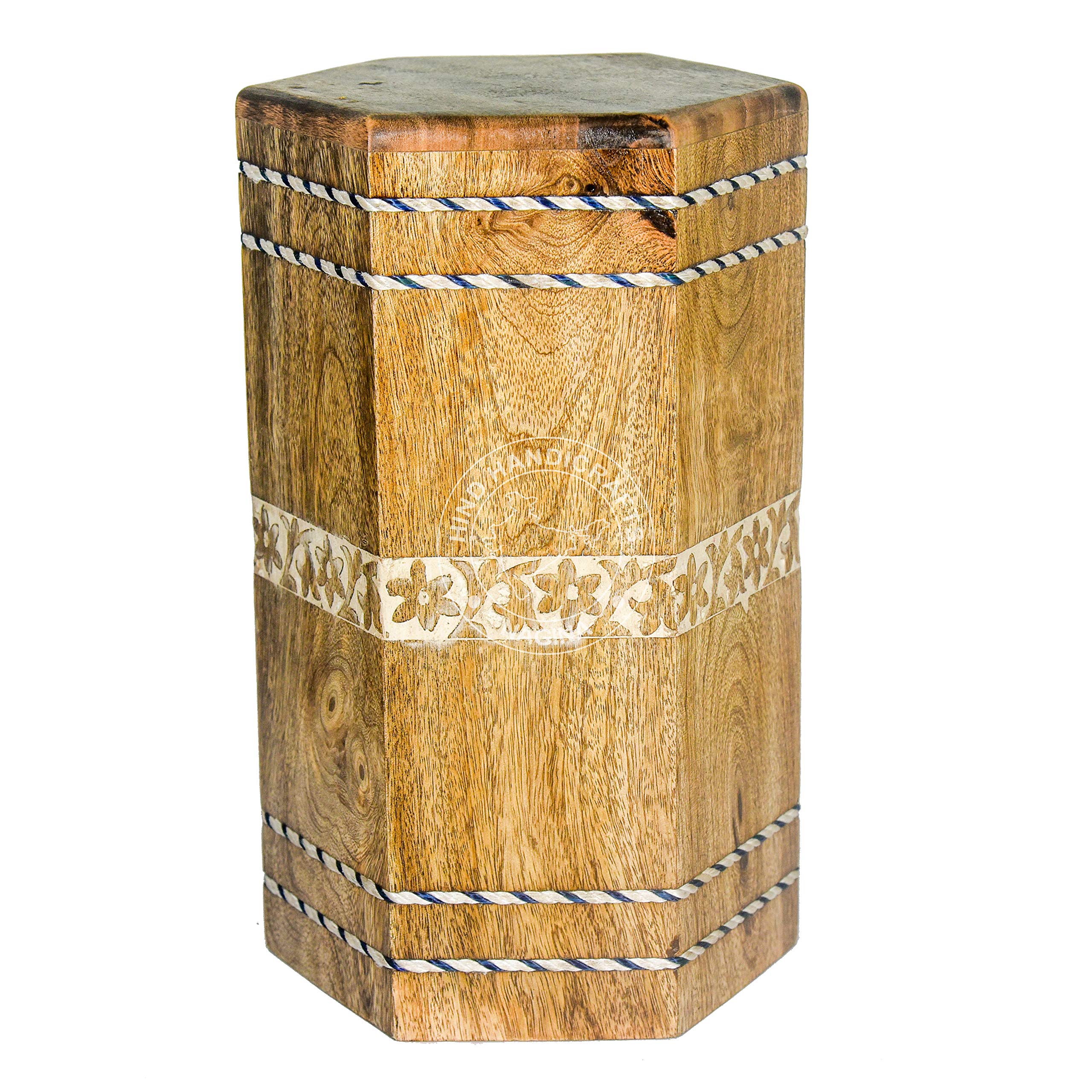 HIND HANDICRAFTS Border Engraved Cremation Urns for Human Ashes Adult, Burial Urns for Columbarium, Wooden Box Funeral Urns for Human Ashes Large (250 Cubic Inches, Antique 1)