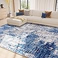 RELEANY Washable Area Rugs 8'x10' Non-Slip Modern Abstract Soft for Living Room Entryway Bedroom, Print Pattern, Blue Grey Navy Gray
