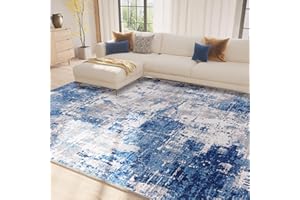 RELEANY Washable Area Rugs 8'x10' Non-Slip Modern Abstract Soft for Living Room Entryway Bedroom, Blue Grey Navy Gray