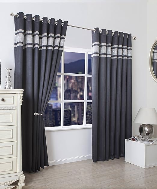 Luxury Blackout Diamante Eyelet Curtains for Living Room ...