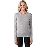 JENNIE LIU Women's 100% Pure Cashmere Long Sleeve Crew Neck Sweater(XS, Lt Grey)