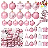 Joiedomi 66 Pcs Pink Christmas Balls Ornaments Set, Christmas Tree Ornaments Shatterproof Plastic for Xmas Hanging Decoration, Holiday Party Decoration