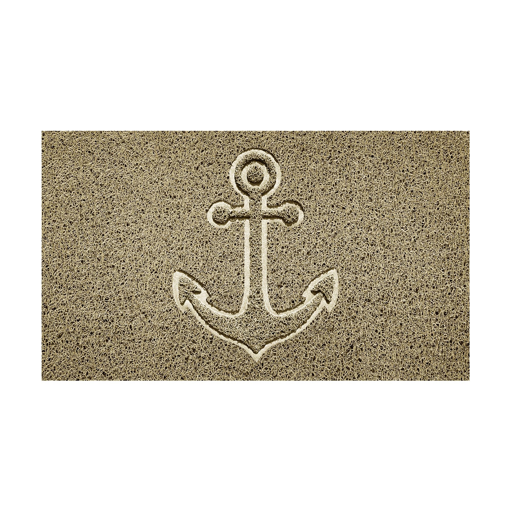 Nicoman Embossed Spaghetti Door Mat Dirt-Trapper Jet-Washable Doormat 70x43cm (Beige, ANCHOR Shape) - Use Indoor or Sheltered Outdoor