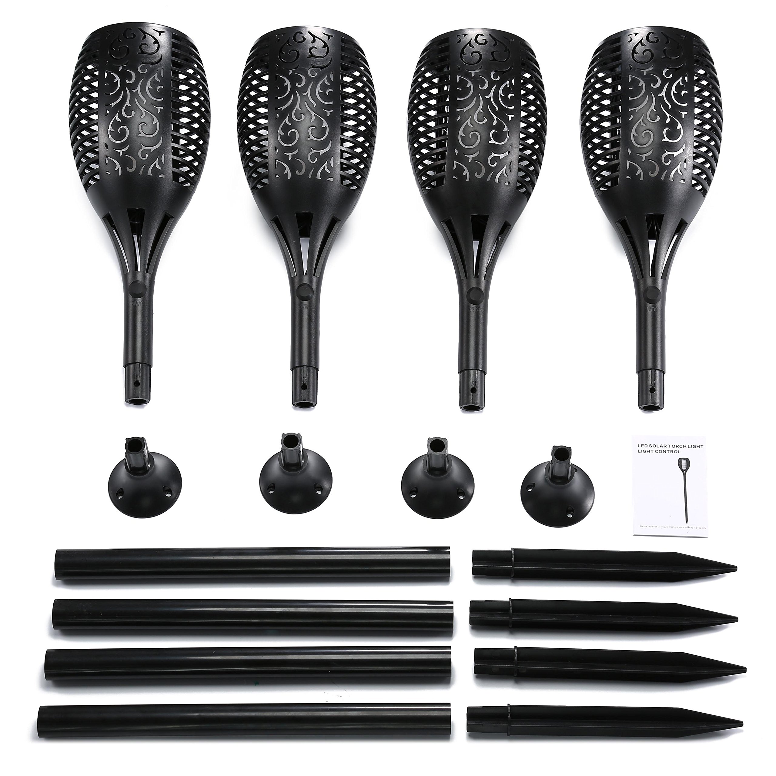 Solar Torch Light, Waterproof Flickering Flame Light Outdoor Decorations/Landscape Led Solar Lamps Garden Patio Lawn Yard, Security Powered Solar Spotlights Decor Driveway Dusk To Dawn (4 Pack)