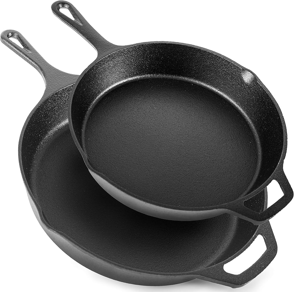 nuovva Cast Iron Skillet Set 10 and 12 Inch Pre Seasoned Frying Pans