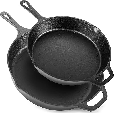 nuovva Cast Iron Skillet Set 10 and 12 Inch Pre Seasoned Frying Pans