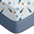 Yoofoss Pack and Play Sheets Fitted, Mini Crib Sheets 2-Pack for Pack N Play Mattress, Stretchy Playard Sheet, Soft and Breathable Blue Rocket