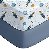 Yoofoss Baby Crib Sheets for Boys Girls, Fitted Crib Sheet 2 Pack for Standard Crib and Toddler Mattress, Super Soft Microfiber Baby Sheet 28x52x8in(Blue Rocket)
