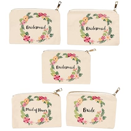 Bridal Shower Makeup Bag 5 Pack Canvas Cosmetic Pouches For Wedding Favors Bachelorette Party Gifts Bride Tribe Accessories Tropical Floral