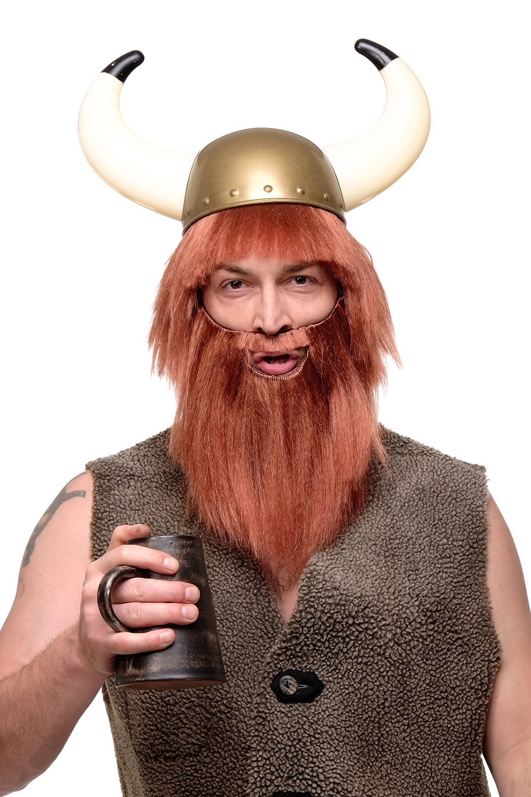 WIG ME UP - Party/Fancy Dress/Halloween black Wig & Beard Erik the Red Viking Barbarian Berzerker Stone Age Man RJ007-P130
