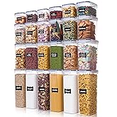 Airtight Food Storage Containers with Lids, Vtopmart 24 pcs Plastic Kitchen and Pantry Organization Canisters for Cereal, Dry Food, Flour and Sugar, BPA Free, Includes 24 Labels,Black
