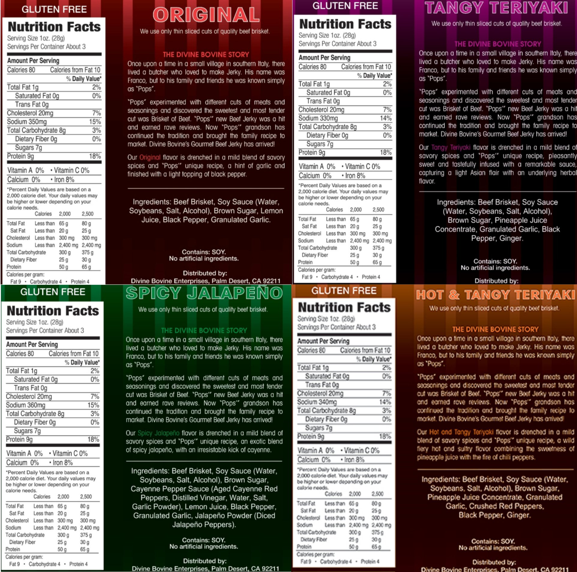 Divine Bovine Tender Gourmet Brisket Of Beef Jerky, 4 Pack Variety