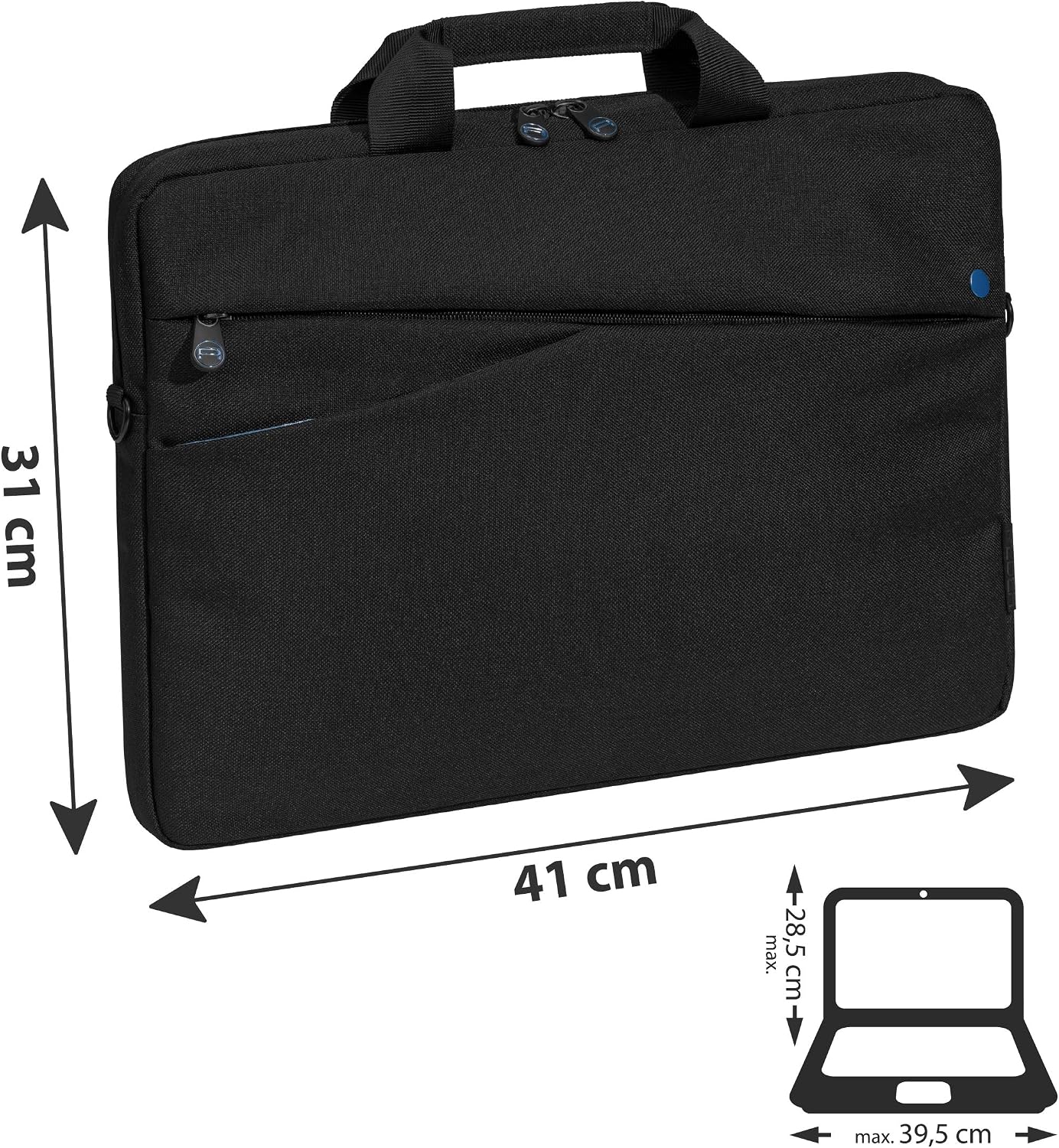 Pedea, Laptop Bag *Fashion* Notebook Bag up to 15.6 Inches, Laptop Shoulder Bag with Shoulder Strap, Laptop Sleeve Black/Blue - Image 3