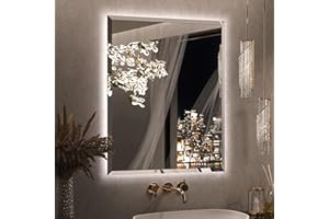 Keonjinn 30 x 36 Inch Backlit Bathroom Mirror with Lights, Light Up Mirror with Beveled Edge, UL-Listed Driver, HD Tempered Glass, 3000K/4500K/6500K, Defogging, Dimmable, Frameless LED Vanity Mirrors