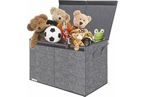 Friday Monkey Large Toys Box Storage Organizer with Lid & Comfortable Handles, Collapsible Sturdy Toy Chest Boxes Bins Baskets for Kids, Boys, Girls, Playroom, 25x13x16inch, Dark Grey, ZMBCWJX