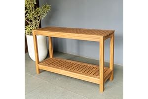 Cambridge Casual Logan Solid Teak Wood Outdoor Console Table – Narrow Garden Table with Bottom Shelf for Patio, Deck, or Poolside – Premium Weather-Resistant Hardwood Finish