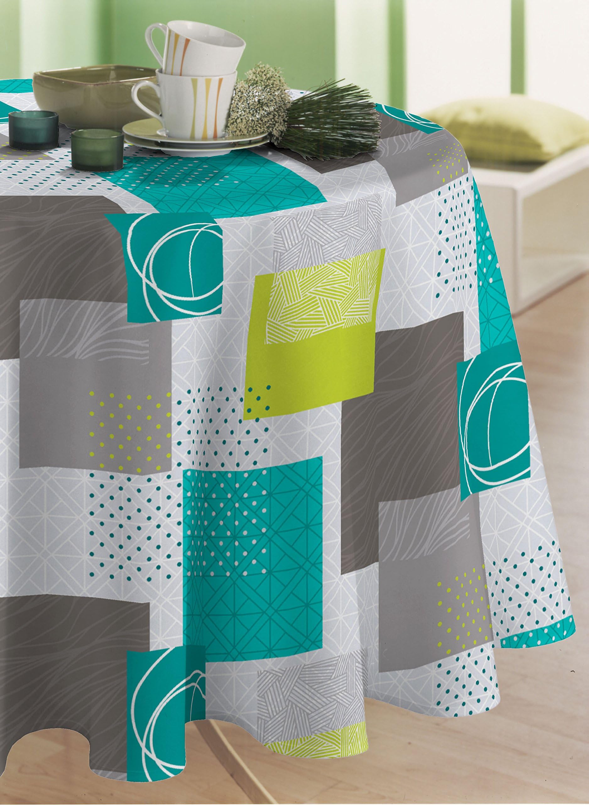 CALITEX Round Colors Graphic Oilcloth Tablecloth PVC 180 X 180 cm Multi-Coloured