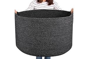 OIASKET Large Woven Baskets for Storage, 22.8" x 22.8" x 13" Blanket Storage Living Room, Baby Toy Basket for Clothes, Pillows, Towels, Shoe Basket for Entryway (Black)