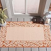 SAFAVIEH Washable Rug Outdoor Courtyard Collection - 2' x 3'7", Natural & Terracotta, Non-Shedding & Easy Cleaning, Ideal for